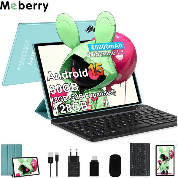 GOODTEL Meberry 2026 Tablet Android 15, WiFi, 30 GB RAM Tablet (10,1", 128 GB, Android 15, 8000 mAh, Widevine L1, mit Zubehör Tastatur, Maus)
