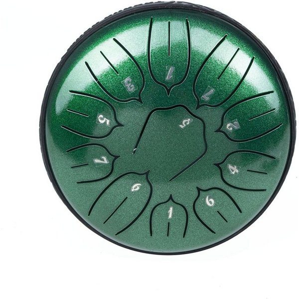 FAME Steel Tongue Drum,FST06-DG 6" Steel Tongue Drum Grün 11 Mix Tone D Töne Hochglanz-Finish Klarer Beruhigender Sound Ideal für Klangtherapie und Meditation",