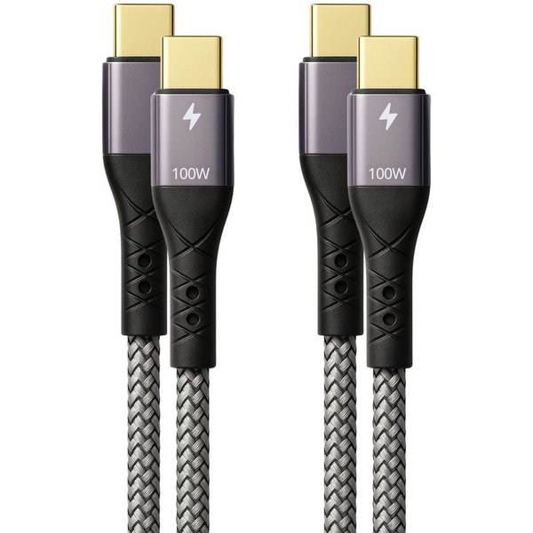 ProfiPatch ProfiPatch Textil USB C Kabelset 100W PD 3.0 5A E-Mark Chip 2x2m grau USB-Kabel