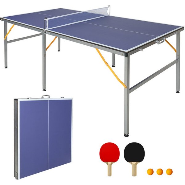 BBWL Tischtennisplatte mit Zubehör, professionelle Ping Pong Platte mit Netz, Schlägern, Tischtennisplatte 182x91cm klappbar für Indoor Outdoor