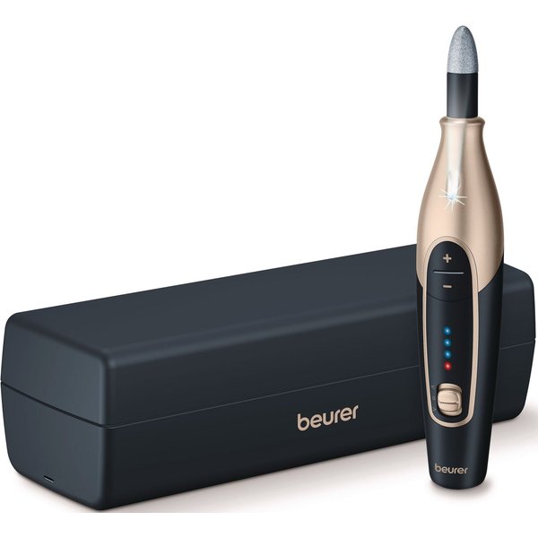 BEURER Maniküre-Pediküre-Set MP 84 elektrische Nagelfeile, kabellos mit Lade- und Aufbewahrungsetui, Mit 10 Aufsätzen aus Saphir und Filz, LED Licht und Schutzk