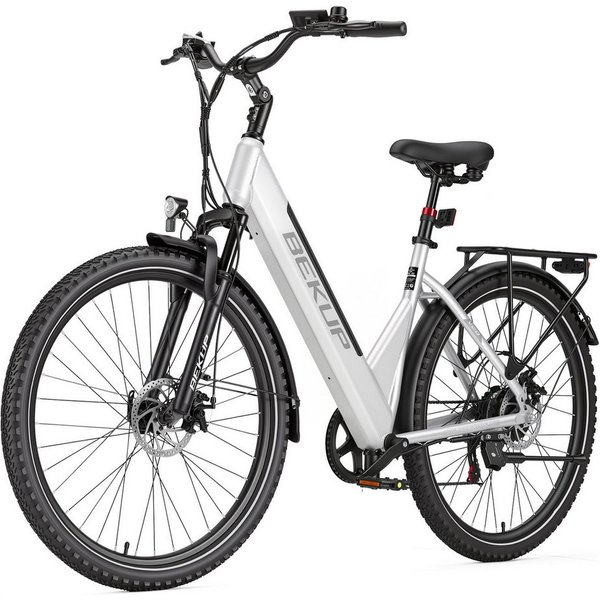 BEKUP E-Bike Cityrad V28 28 Zoll City-E-Bike Damen und Herren, 522 Wh, 75 km, 45 Nm, 7 Gang Shimano Shimano Tourney TZ Schaltwerk, Kettenschaltung, Heckmotor, 5