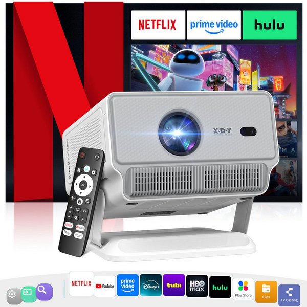XGODY Native 1080P Full HD Beamer 4K Unterstützt, Kompatibel mit Netflix LCD-Beamer (1200 lm, 1000:1, 3840 x 2160 px, 1200 ANSI Autofokus Outdoor Deckenmontage 