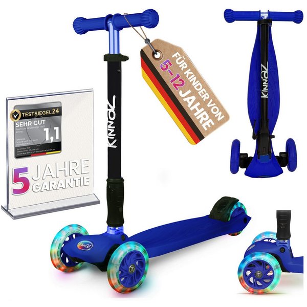 KINNAZ Dreiradscooter ab 5 Jahre, LED Räder, Höhe flexibel, faltbar, Roller Scooter Garantie, (Kinderroller, Kinnaz Two), faltbar, höhenverstellbar, LED Räder, 