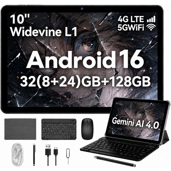 TABWEE KOBONAW80 10" Android 16 Tablets 4G LTE/5G WiFi Tablet (10.1", 128 GB, Android16, 4G(LTE), 6000mAh, 16:10-Bildschirm, Gemini AI 4.0, Nano SIM-Karte)
