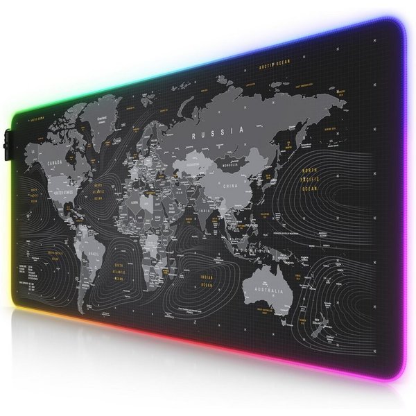 Titanwolf Gaming Mauspad RGB Mousepad 900 x 400 x 3 mm, LED Multi Color XXL Tischunterlage, rutschfest, abwaschbar, Geschwindigkeit & Präzision, Weltkarte Globa
