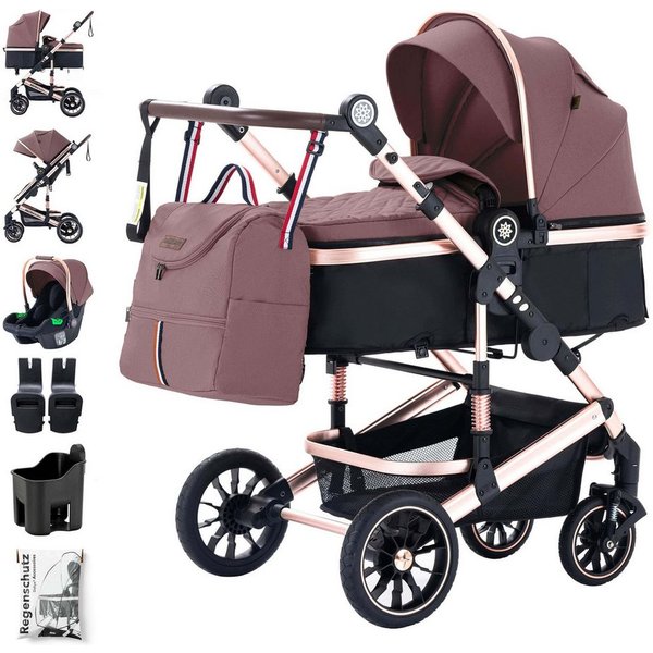 Daliya® Kombi-Kinderwagen NEOMOVE 3in1 Kinderwagen mit i-Size Babyschale & Buggy, (Reise-Set, 10-tlg), Kinderwagen mit i-Size Babyschale, Alu-Rahmen, Großer Ein