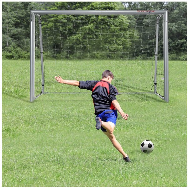 SPORTNOW Fußballtor Fußballtor mit PE-Netzgewebe, Fußball-Tor für Kinder, Stahl, Grau (Fußball-Tor, 1 St., PE-Netzgewebe), 240 x 85 x 160 cm, Stahl, PE, für Gar