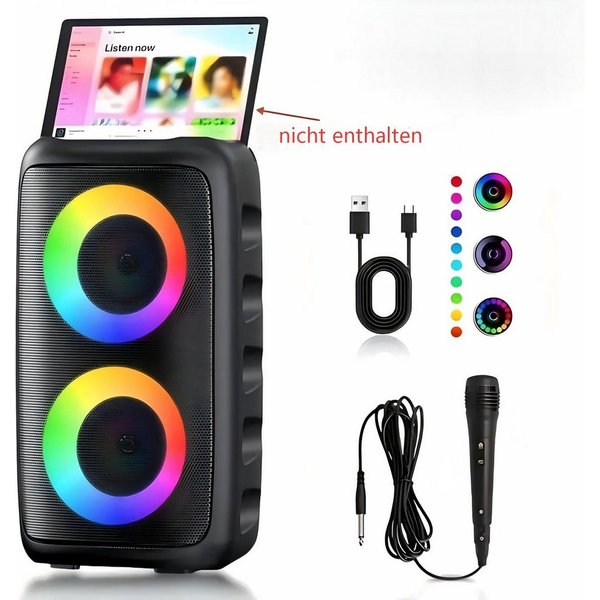 AIBISTAR RGB Bluetooth Lautsprecher Party-Lautsprecher 2400mAh, Mikrofon, Bass Bluetooth-Lautsprecher 2-Kanal-System (Bluetooth / AUX / USB / SD-Karte, 40 W, 24