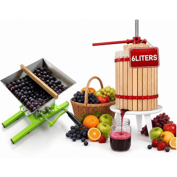 FIVMEN Entsafter Obstpresse Manuelle Fruchtpresse aus Buchenholz inkl. Presstuch, Weinpresse Saftpresse Maischepresse Obstmühle
