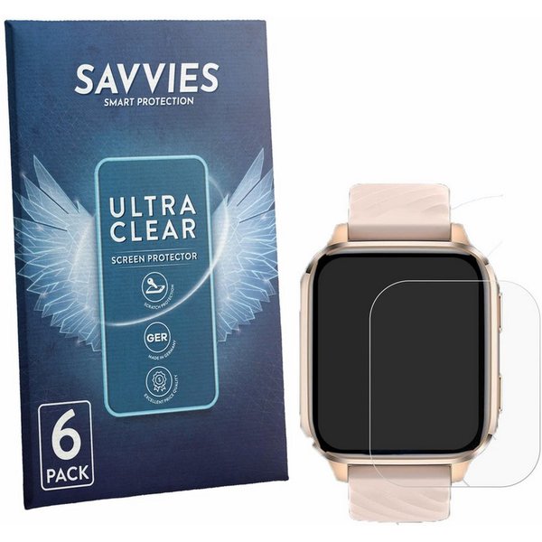 Savvies Displayschutzfolie Schutzfolie für Ibetter Smartwatch 1.85", 6 Stück, Displayschutz Schutz Folie Klar Transparent