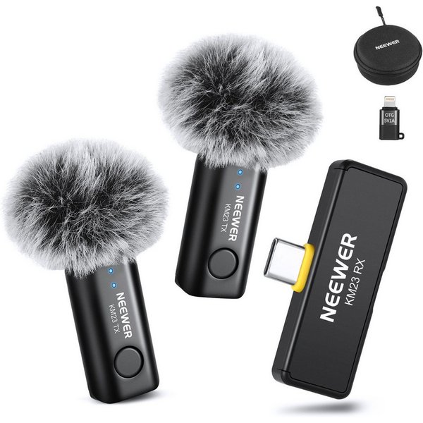 Neewer Mikrofon KM23 Kabelloses Lavalier Mikrofon Set für USB C Mini Ansteckmikrofon (Packung), omnidirektionales Kondensatormikrofon, mit Geräuschunterdrückung