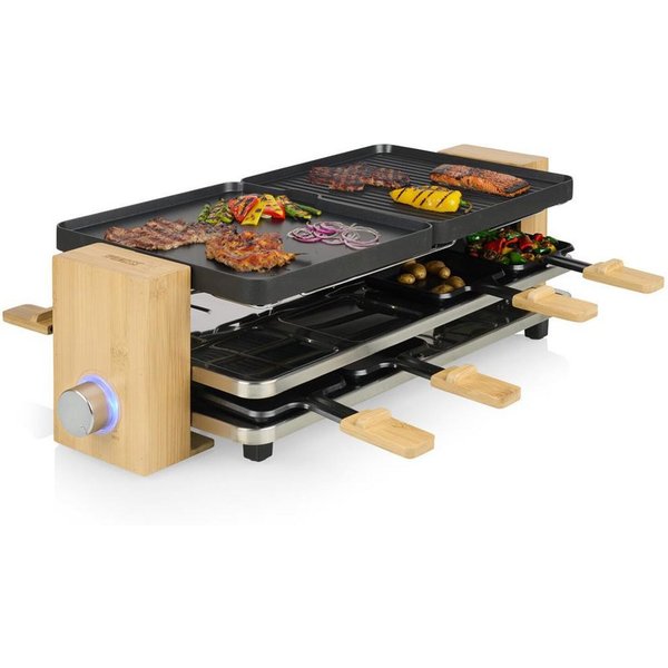PRINCESS Raclette Princess 162918 Raclette Pure 8 – Wendeteller – 8 Personen, 8 Raclettepfännchen, Pure 8 – Wendeplatte – 8 Personen - PFAS-Frei
