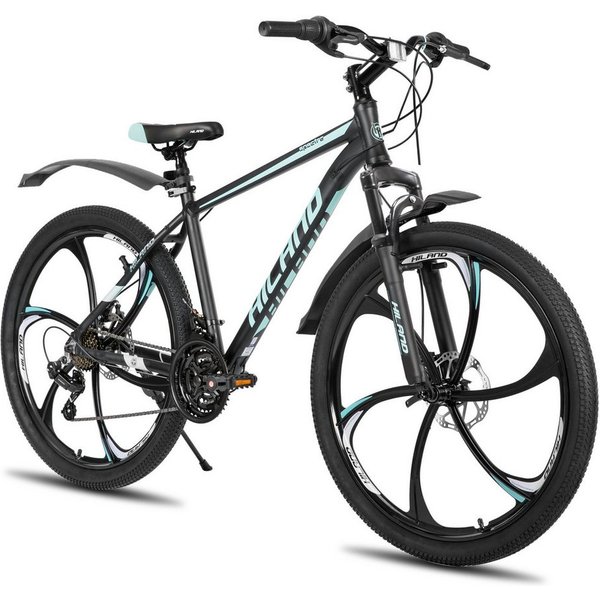 HILAND Mountainbike 26" Aluminium MTB Shimano 18-Gang, 3D/6D Felgen wählbar, 3/6-Speichen-Räder, 18-Gang, mit Schutzblechen, Doppelscheibenbremsen