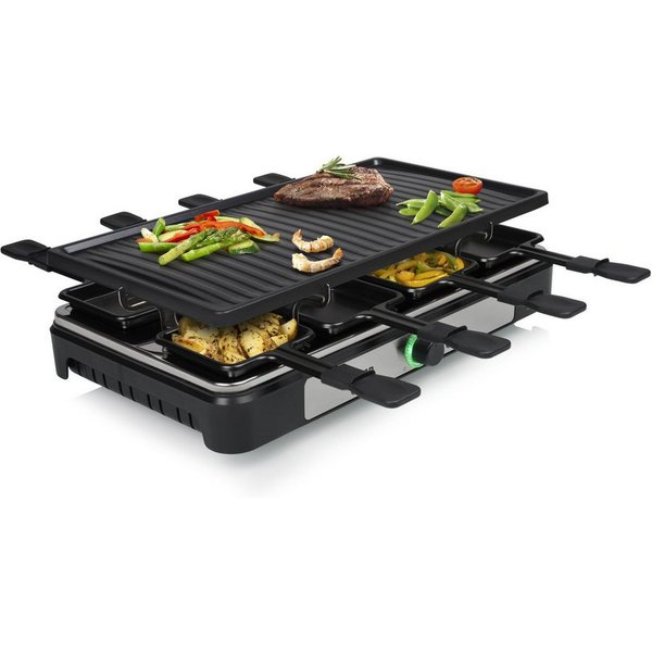 Tristar Raclette Tristar RA-2746 Raclette - Große Backfläche - Bis zu 8 Personen, 8 Raclettepfännchen, Geeignet für 8 Personen – Regelbarer Thermostat