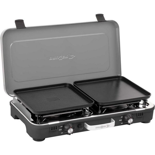 BRUNNER Gaskocher BRUNNER Powerkook GP Gaskocher Campingkocher 2-flammig 2 Grillplatten, (50mbar - Mit Gasregler + Gasschlauch)