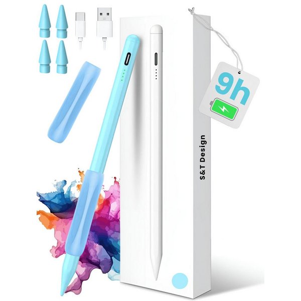 S&T Design Eingabestift Stift für iPad USB-C (2018-2026) Schnellladen für Apple iPads (2018-2026), 1-St., mit 4x iPad Stift Spitzen + Silikon Halterung) Tablets