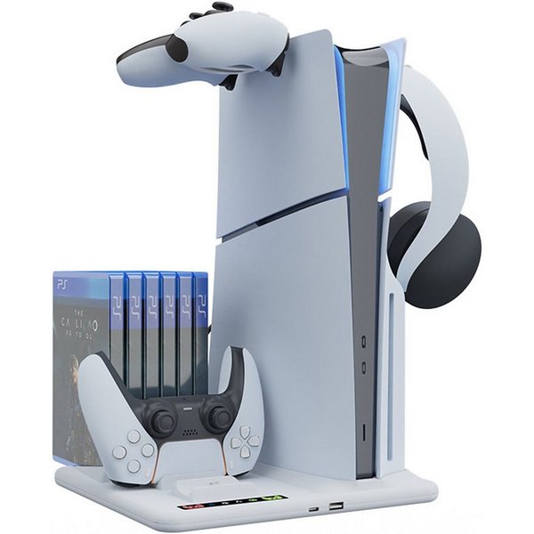 feinlux PS5/PS5 Slim Multifunktionslüfter mit zweisitziger Ladestation Controller (Set, Doppelkanal-Kühlung, Hohe und niedrige Windgeschwindigkeit einstellbar)