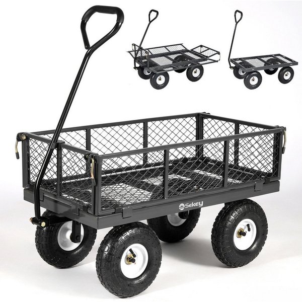 Sekey Bollerwagen Gartenwagen Gerätewagen Garten Plattformwagen mit Vollgummi-Luftreifen, 100 Liter – ECHT 300 KG Schubkarre mit abnehmbaren Seitenteilen