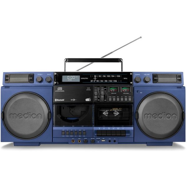 Medion® Audio-System Retro Boombox LIFE® P66538 (MD44538) (20 W, Bluetooth 5.3, 80er, groß, USB, SD, CD, Kassetten, MC, DAB+ Radio, Bluetooth)