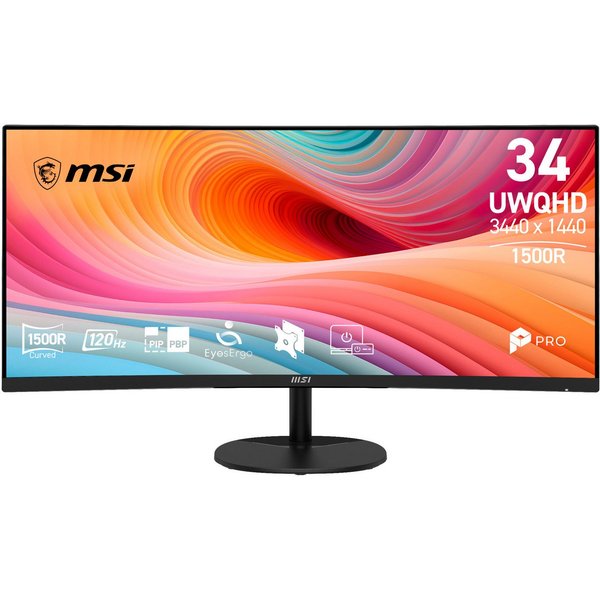 MSI PRO MP341CQ E12 LCD-Monitor (86,4 cm/34 ", 3440 x 1440 px, UWQHD, 1 ms Reaktionszeit, 120 Hz, VA LCD, neigbar, 3 Jahre Herstellergarantie)