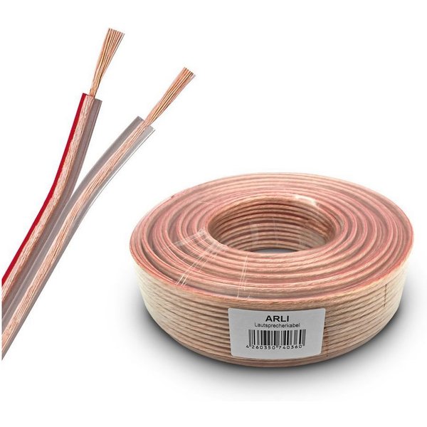 ARLI 2 x 4 mm² transparent Lautsprecherkabel Lautsprecher Box Kabel Audio-Kabel, (5000 cm), 50m 2 x 4 mm²
