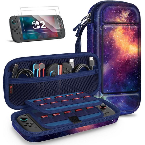 Fintie Nintendo-Schutzhülle Tasche mit 2 Panzerglas für Nintendo Switch 2(2025), 2-in-1 Zubehörset, mit 2 Stücke Schutzfolie, 1 Tragetasche mit großem Fassungsv
