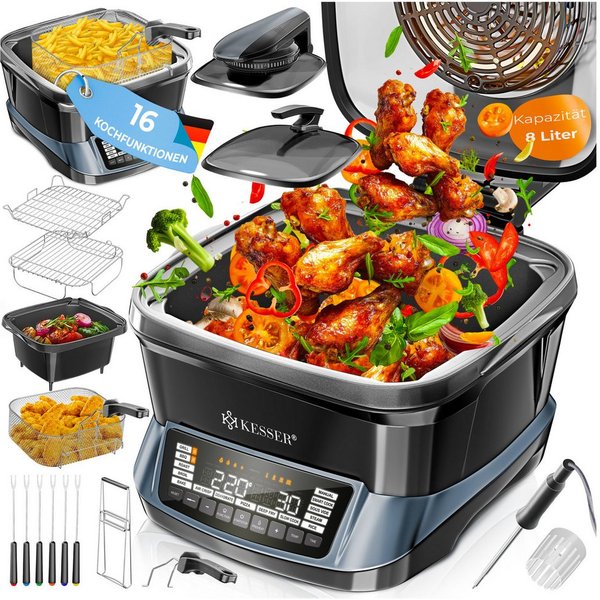 KESSER Multikocher Küchengerät mit 16 Programmen Grillen, Backen, Schmoren, Dampfgaren, 1800 W, All-in-One Slow Cooker, Schnellkochkopf, Heißluftfritteuse, Reis