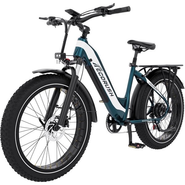 ECORUSH E-Bike Trekkingrad Elektrofahrrad, 26 * 4.0 Breite Reifen mit 48V20Ah Akku, 7 Gang shimano shimano Schaltwerk, Kettenschaltung, Heckmotor, 960 Wh, Vollf