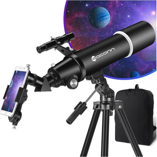 LuxusKollektion Linsenteleskop Teleskop 80mm 600mm Anfänger Stativ Telefonadapter Black
