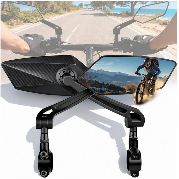 pedete Fahrradspiegel 2 Stück Fahrradspiegel kratzfeste Fahrrad Rückspiegel mit 360° Drehung (E-Bike,extra große Rückspiegel Spiegelfläche, sichere Rückansicht 