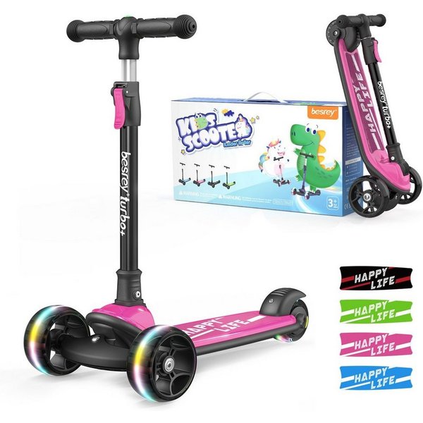 besrey Dreiradscooter Kinder Scooter Kinder Roller Kinderroller ab 3 jahre faltbar, Alle drei Räder mit LED, Kinderscooter mit ABEC-7 Kugellager