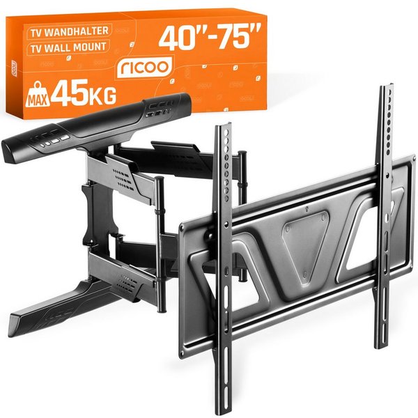 RICOO TV-Wandhalterung TV Wandhalterung Schwenkbar & Neigbar S9564, (bis 80 Zoll, VESA 300x200 bis 600x400, 1-tlg., 45Kg Aufnahme, 37" bis 80" (94-203 cm) Bilds