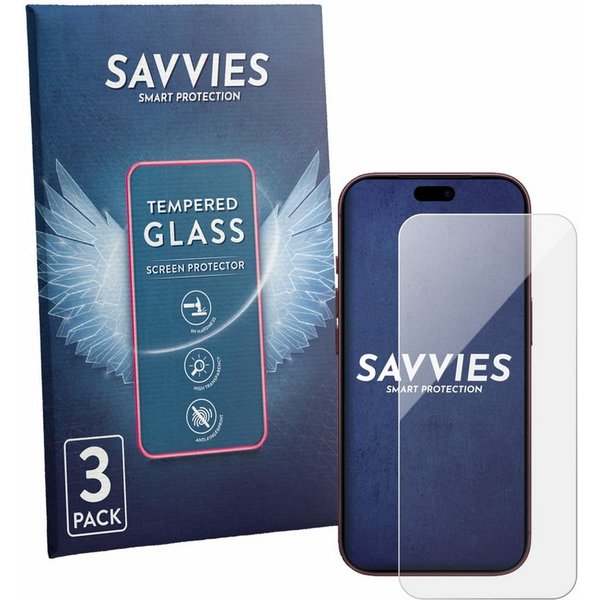 Savvies Displayschutzglas Schutzglas für Apple iPhone 18 Pro, 3 Stück, Displayschutz 9H Glas Klar Transparent