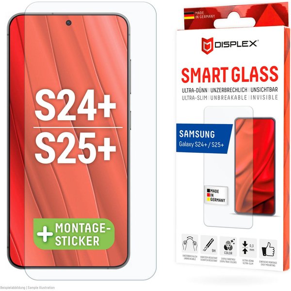 Displex Displayschutzglas Smart Glass für Samsung Galaxy S24+, Samsung Galaxy S25+, Displayschutzfolie Displayschutz kratzer-resistent 9H unzerbrechlich