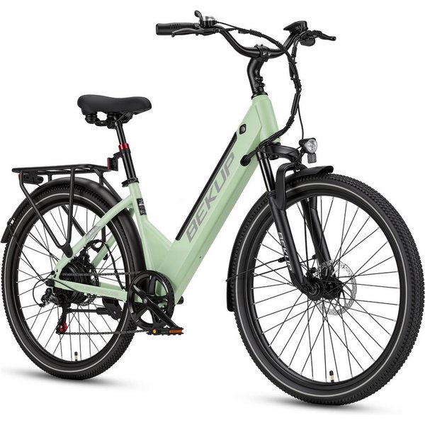 BEKUP E-Bike Cityrad V1 26 Zoll Cityrad Herren u. Damen, 522 Wh Akku, 45 Nm, Tiefeinsteiger, 7 Gang Shimano Shimano Tourney TZ Schaltwerk, Kettenschaltung, Heck