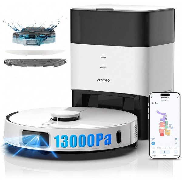 AIRROBO Nass-Trocken-Saugroboter akku staubsauger,Staubsauger Roboter mit Wischfunktion, 55 W, Laser-Kartierung, Laser-Hinderniserkennung, automatische Entleeru