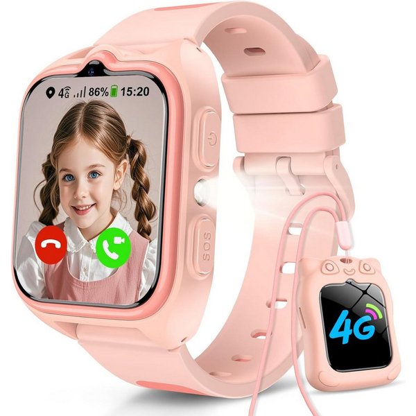 blackview Smartwatch Kinder mit SIM-Kartensteckplatz, LBS+WLAN+GPS-Tracker, 4G Smartwatch (1.75 Zoll, IOS/Android), Magnetisches Ladekabel, Smartwatch-Gehäuse m