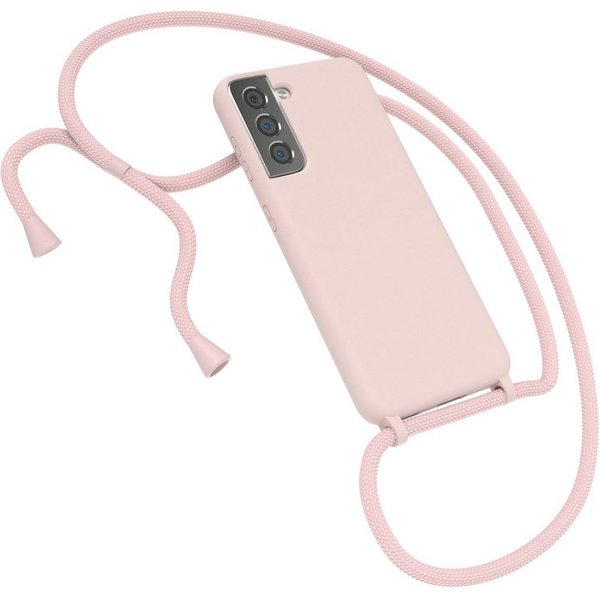 EAZY CASE Handykette Silikon Kette für Samsung Galaxy S21 6,2 Zoll, Umhängeband Kordel Hülle mit Band Schutzhülle Bumper Etui Matt Rosé