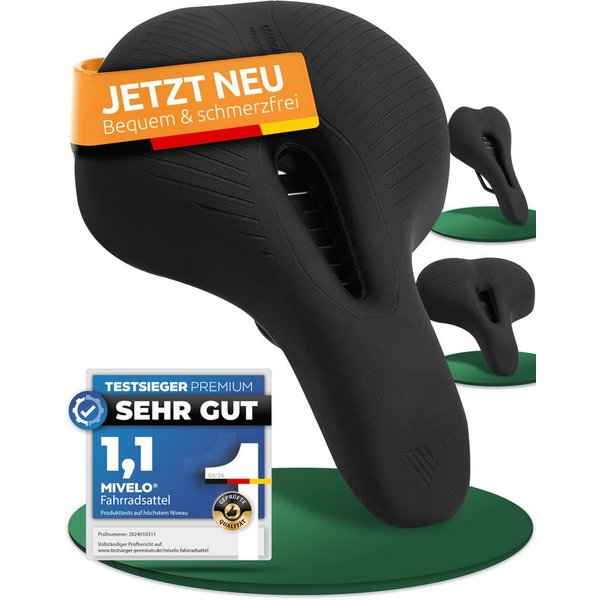 MIVELO Fahrradsattel Comfort PRO bequem für Damen & Herren - Memory Foam, 5-Zonen-Komfort, für City-Bike, Trekking & MTB