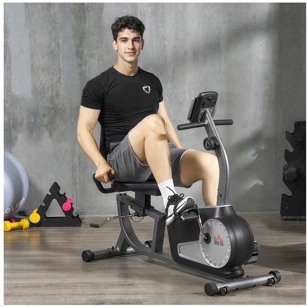 HOMCOM Heimtrainer Liegefahrrad mit LCD-Monitor Verstellbarem Widerstand (Liege-Heimtrainer, 1-tlg., Radtrainer), BxLxH: 62x103x122-137 cm