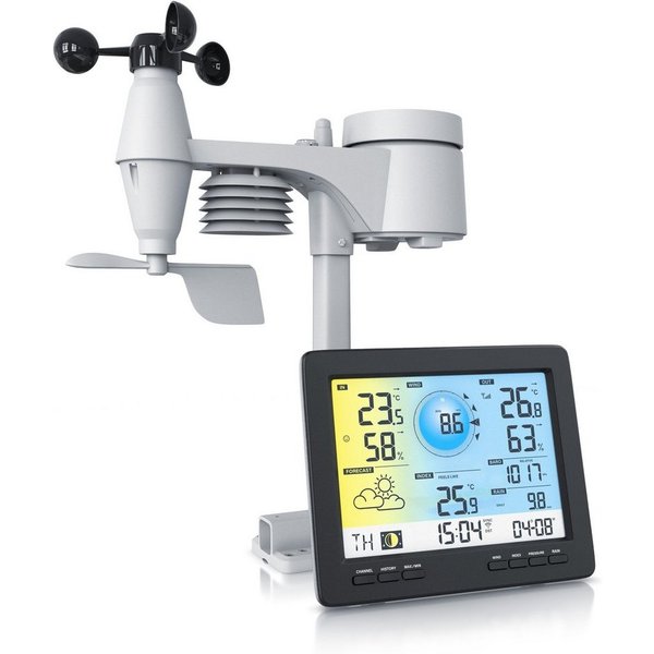 Brandson Profi Wlan Funkwetterstation mit Außen Messstation Wetterdaten per App Wetterstation (mit Außensensor, LCD Farbdispay, Innen und Außentemperatur, Windm