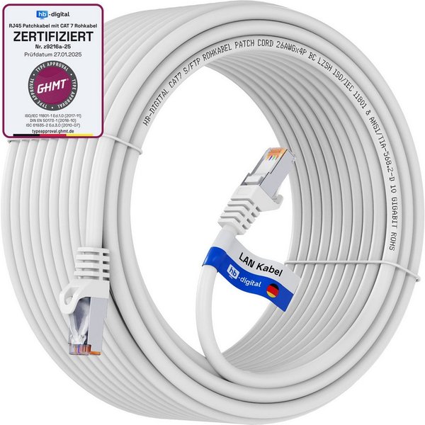 HB-DIGITAL Patchkabel CAT.7 Rohkabel LAN Kabel Cat7 S/FTP PiMF LSZH Netzwerkkabel, Netzwerkstecker, RJ-45 (1000 cm), Kontaktoberfläche: Pins Vergoldet 50µ