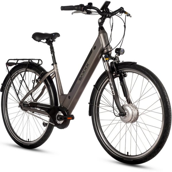 SAXXX E-Bike Cityrad 28'' für Damen Herren, Classic, 418Wh, 100km, Federsattelstütze, 7 Gang SHIMANO NEXUS Schaltwerk, Nabenschaltung, Frontmotor, 418 Wh, (V-Br