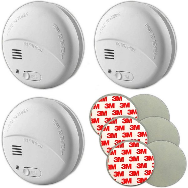 HEITECH 3x Rauchwarnmelder Feuermelder Brandmelder Magnetpad Rauchmelder (85dB Inkl. 9V Batterie + 3M Magnet Klebepad)