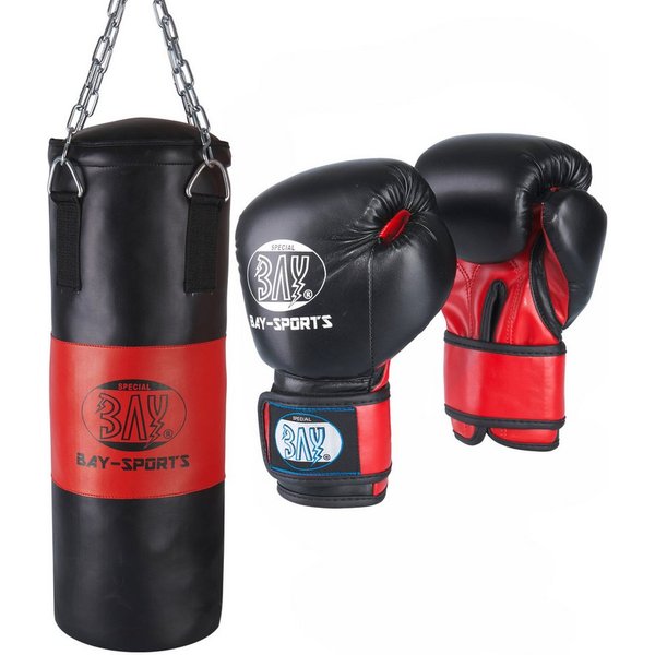 BAY-Sports Boxsack Boxset für Kinder gefüllt Box-Set Sandsack Boxhandschuhe Kids Junior (3 Teile), Hochwertige Ausführung - Für höhere Ansprüche