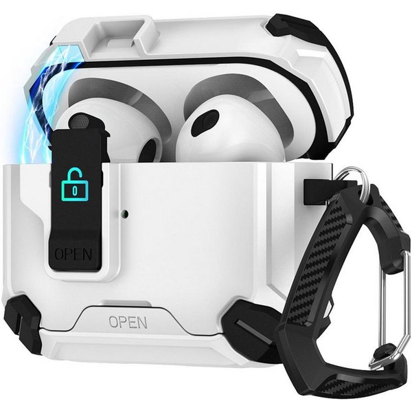 CoolGadget Kopfhörer-Schutzhülle Defender Hülle für Apple AirPods 4 magnetisch mit Karabiner, 360° Full-Body Case Schutzhülle Handy Standfunktion magnetisch lad