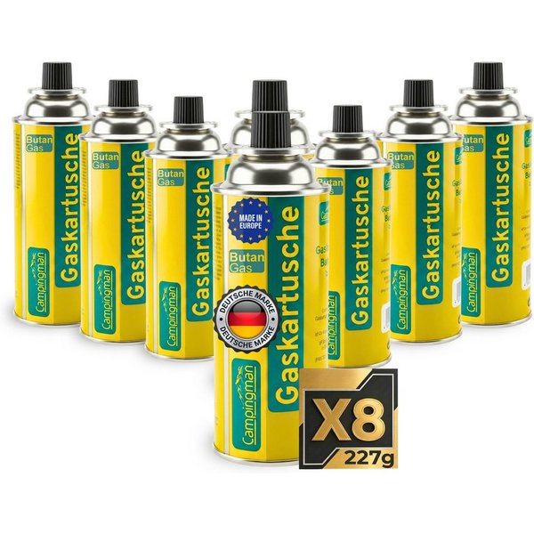 Campingman Gaskartusche Gaskartuschen 227g MSF-1A im –Unkrautbrenner & Gasgeräte, 8 St., Butangas Kartusche mit Ventil für Campingkocher
