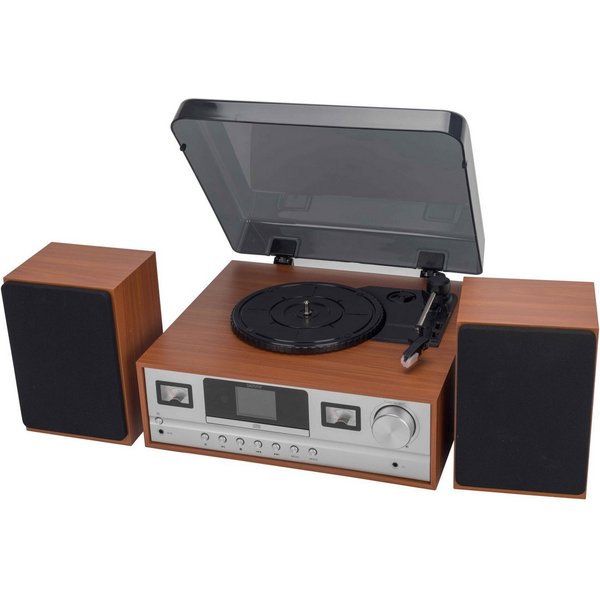 Denver MRD-52 Lightwood Kompaktanlage (Retro Stereoanlage mit Plattenspieler, DAB+, CD, AUX, Bluetooth)