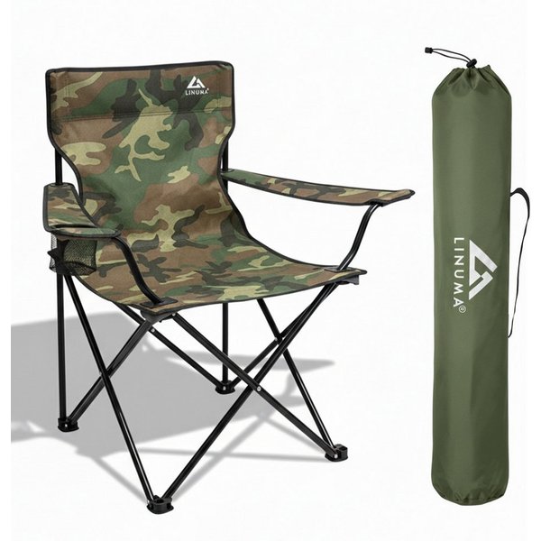 LINUMA Campingstuhl faltbar mit extra großem Getränkehalter, stabiler Klappstuhl schwarz (1 St), Faltbarer Campingstuhl mit XL-Getränkehalter für Festival & Out